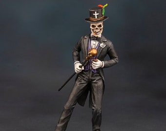 Statue du Baron Samedi, miniature du samedi baron haïtien, soldat de plomb 54 mm, miniature squelette en métal, décoration d'intérieur, cadeau miniature, baron Sanmdi