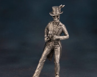 Figurine Baron Saturday 1/32, statue Baron Samedi 54 mm, squelette non peint, squelette miniature en métal, cadeau fait main, décoration en étain