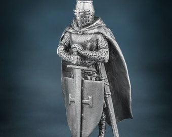 Unpainted 54mm Figurine Templar, Toy Soldier Knight Tin Metal Miniature Medieval Crusaders Knight Templar 1/32 Scale Collectible Toy Knight