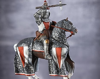 Tin John Chandos on Horse, Knight Figure Crusades, Tin Toy 1/32 Scale, Knight Templar, Hand Painted Miniature 54mm, Tin Figurine, Men&#39;s Gift
