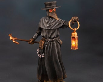 Plague Doctor, Miniature Figurines, Medieval Hand Painted 54mm Toy, Tin Metal Doctor Statuette, Action Figure,  Collectible Christmas Gift