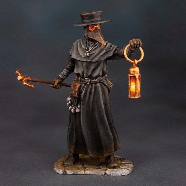 Plague Doctor, Miniature Figurines, Medieval Hand Painted 54mm Toy, Tin Metal Doctor Statuette, Action Figure,  Collectible Christmas Gift