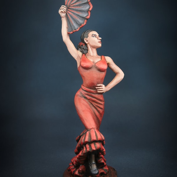 Danseuse de flamenco espagnole, femmes dansant le flamenco, figurine de femme en rouge, statuette miniature de danseuse de flamenco 54 mm, danseuse de flamenco avec éventail