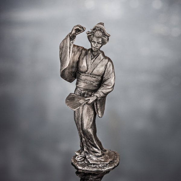 Figurine de geisha de collection, figurine de geisha dansante, statuette miniature en métal, figurine d’action 54 mm, statue féminine, sculpture en étain