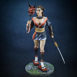 Miniature Sexy Samurai Oni 80mm, Female Samurai Warrior, Japanese Girl Figurine, Female 3D Printed Miniatures, Japanese Samurai, Gamer Gift