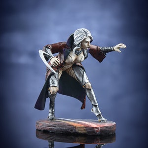 Desktop Miniature of Cyber Assassin Girl, Painted 3D Model in Scale 75mm, Fantasy Figurine, Headhunter Girl Figurine, Gift for Fantasy Lover