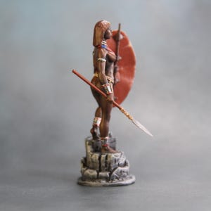African Warrior Girl with Spear and Shield 3D Model, Gift for Collector, African Zulu Queen Scale Miniature 54mm, Female African Warrior