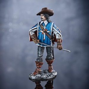 Moschettiere con spiedo nel cappello, scala 1/32, soldatino, regalo per papà, moschettiere reale francese, action figure da collezione, miniatura in scala 54 mm