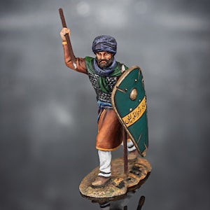 Collectible Tin Toy, Best Gift for Men, Miniature of Medieval Saracen Warrior 54mm, Painted Metal Knight Figurine in 1/32 Scale