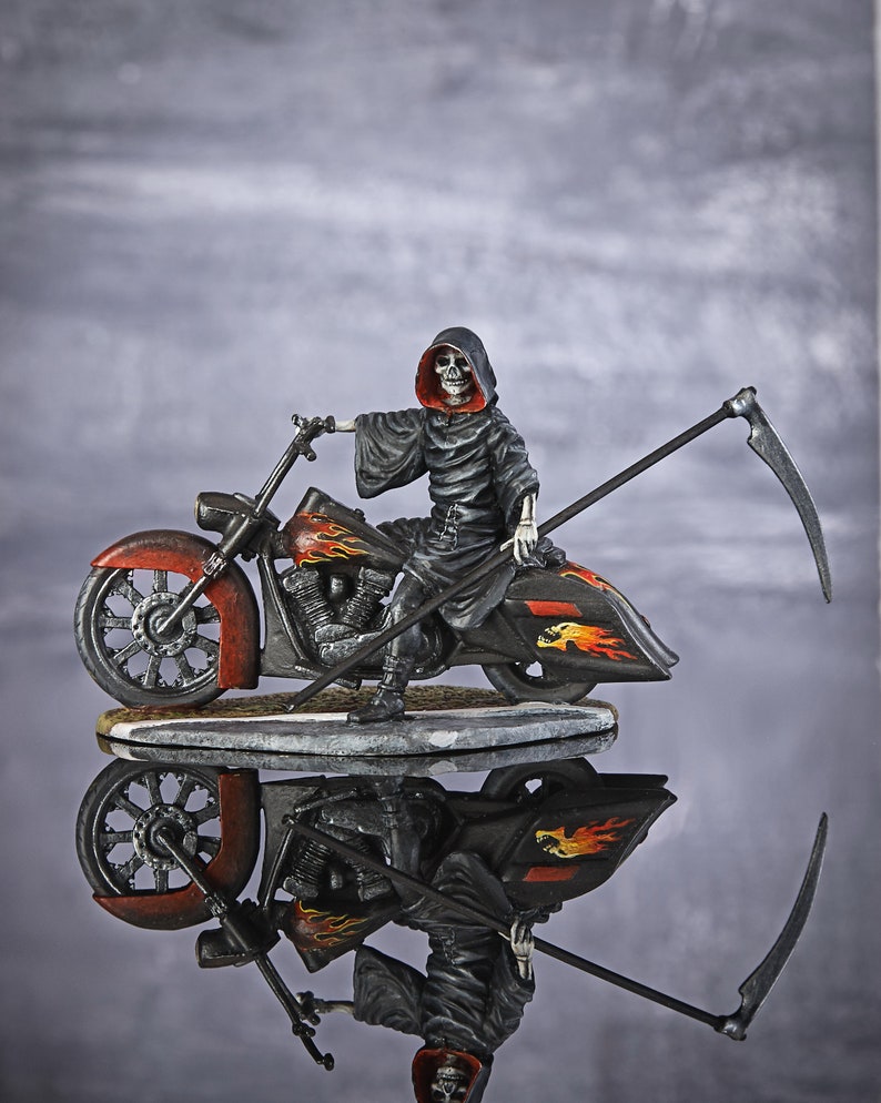 Skeleton Rider Death bike Collectible Figurine Painted Etsy