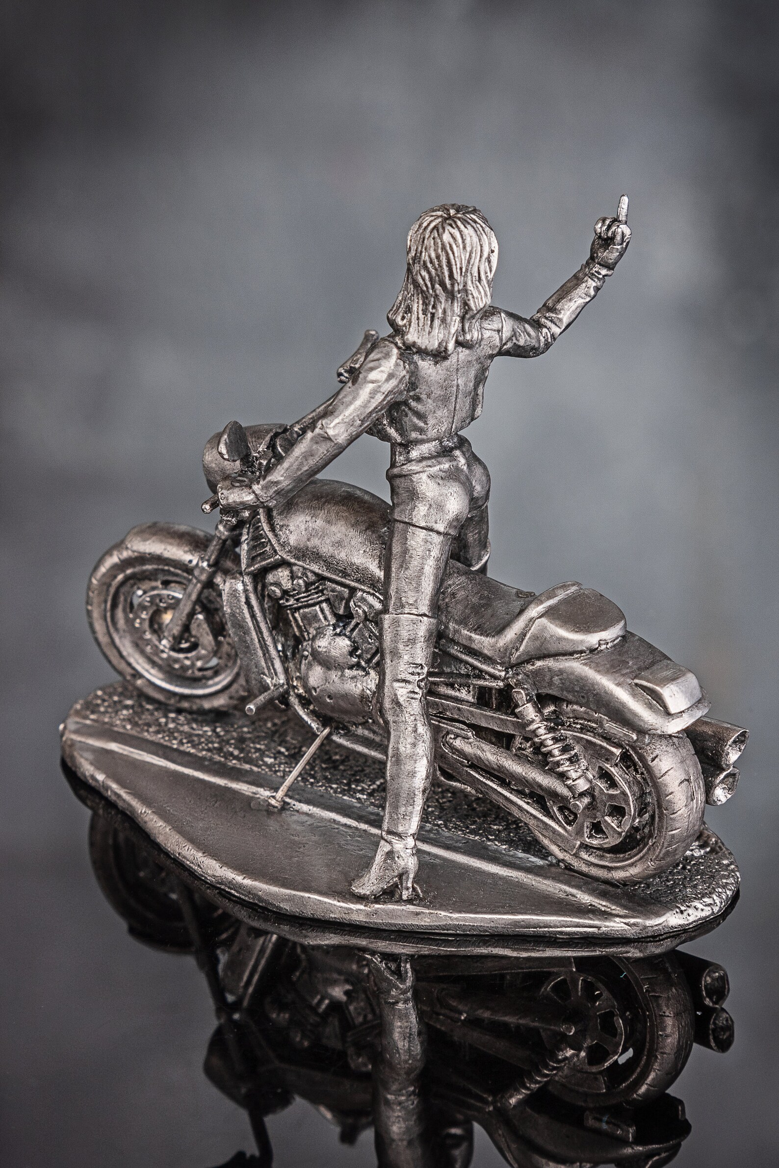 Harley Davidson Biker Girl Sculpture Metal Figurine Gift for Etsy