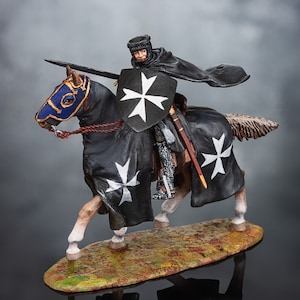 Figurine Hospitallier 13th Century, Historical Statuette, Mens Gift, Knight Figure 54mm, Crusades Cavalry, Hand Painted Soldier 1/32 Scale