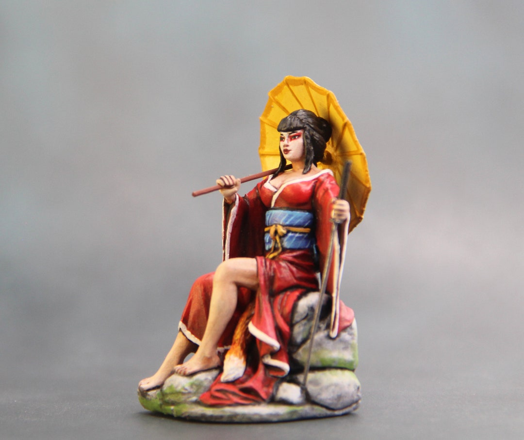 Female Samurai Miniature 54 Mm, Kitsune Miniature Toy, Kitsune Woman, Japanese Folklore, 54 Mm