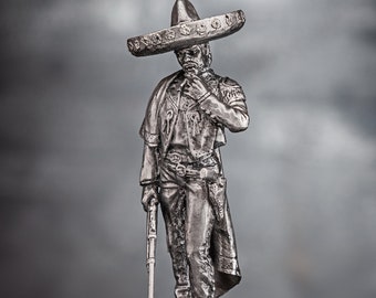 Miniature Statuette Mexican Bandit 54mm, Gunslinger Mexican with Rifle, Figure Western, Men Figurine Handguns, Tin Toy Soldier, Mens Gift