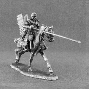Unpainted Tin Metal Miniature, Armored Knight on Horse with Spear, Fathers Day Gift, Polish Winged Hussar Cavalry 54mm, Metal Toy Soldiers