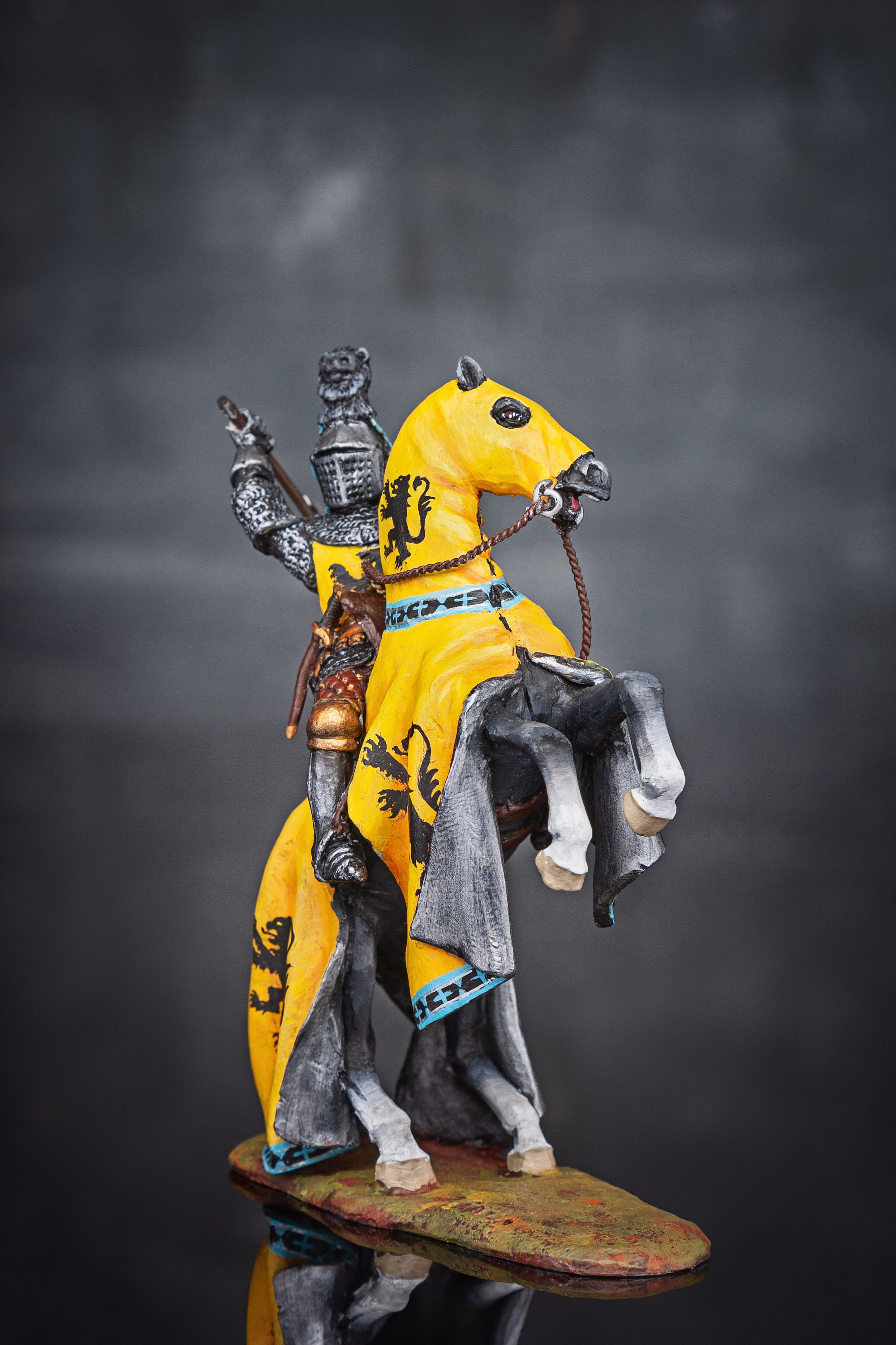 Miniature Armored Knight on Horse, Metal Toy Knight Figurine, Medieval Knight 54mm, Tin Toy Soldier, Hand Painted Scale Miniature, Dads Gift