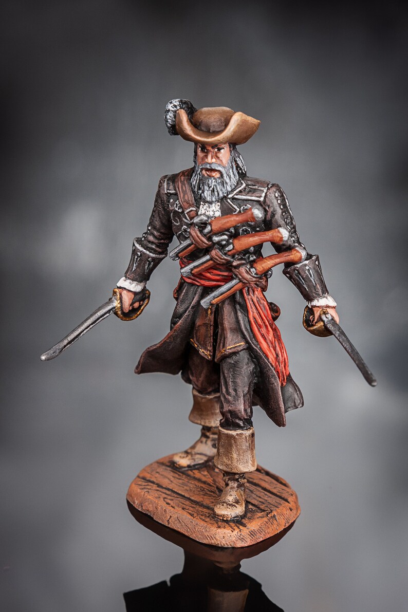 Painted Captain Pirate Figurine Toy Soldier Blackbeard Etsy
