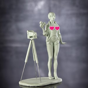 Kit Model Resin, Sexy Photographer Figurine, Mens Gift, 3D Printed Model of Sexy Correspondent Girl, Miniature of Cute Girl with Camera 75mm
