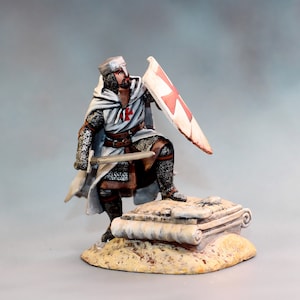Collectible Plastic Toy Soldier 54mm, Figurine of Middle Ages European Knight, Gift for Father, 3D Printed Model of Medieval Templar Knight