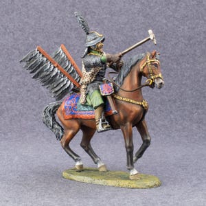Figurine of Polish Knight Hussar, Figurine of Hussar 17th Century, Miniature for Collection, Hand Painted Metal Winged Hussar Toy, Mens Gift