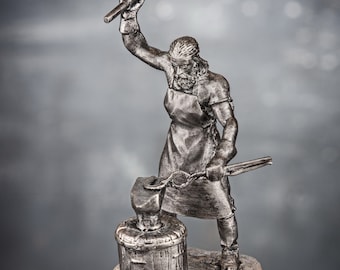 Figurine Metal, Blacksmith with Hammer and Anvil, Tin Toy Soldier 54 mm, Figurine Medieval Sculpture, Miniature Blacksmith with Hammer