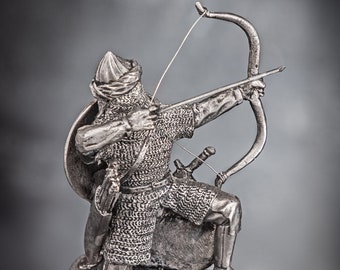 Scale Metal Casting 1/32, Turkish Siege 54 mm, Archer Middle Ages, Toy Soldier, 1/32 Scale Collection, Tin Metal Miniature, Collectible Toys