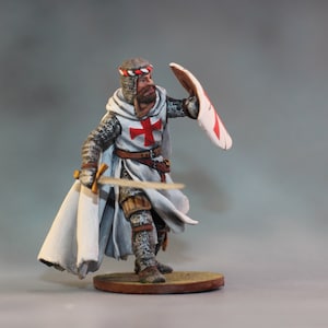 Knight Statue 54mm, Attacking Soldier, Desktop Hand painted Miniature, Figurine Templar Knight, Model to Paint Resin, Model Scale Templar