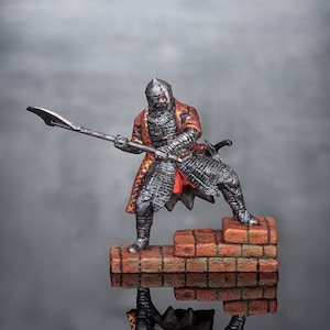Painted Turkish Warrior Soldier, Turkish Soldier Middle Ages 1/32 Scale Collection 54mm Tin Metal, Shelf Action Statuette, Attacking Knight
