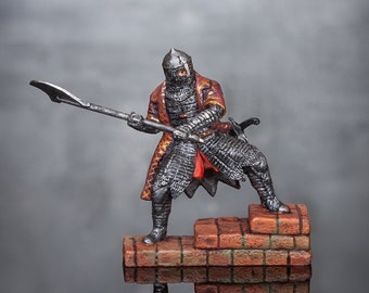 Painted Turkish Warrior Soldier, Antique Action Statuette, Attacking Knight Turkish Soldier Middle Ages 1/32 Scale Collection 54mm Tin Metal