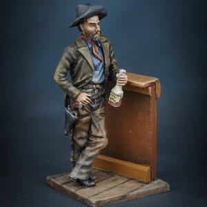 Miniature Mexican Bandit, Tin Metal Miniature 54mm, Cowboy 1/32 Scale, Collectible Gift, Hand Painted Cowboy with Whiskey, Wild West Cowboy