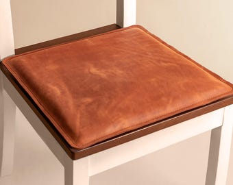 Square Leather Chair Pad | Thin Seat Cushion | Custom Size Home Cushion | Seat Pad for Stool