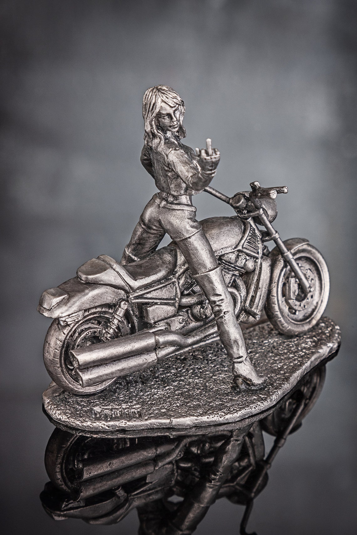 Harley Davidson Biker Girl Sculpture Metal Figurine Gift for Etsy