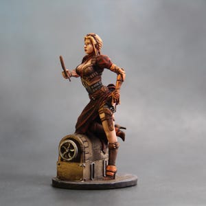 Female Steampunk, 3D Fantasy Mini Toy, Gift for Fantasy Lovers, Miniature Steampunk 54mm, Girl with Fan Role Playing, Tabletop RPG Miniature