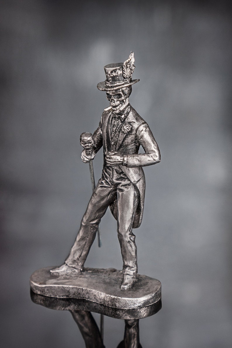 Baron Samedi Toy Statue 54mm Skeleton Metal Miniature Baron Saturday 132 Figure Handmade Gift Unpainted Skeleton Figurine Tin Metal Decor