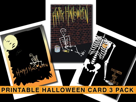 Printable Halloween Card 3 Pack DIY Halloween Instant | Etsy