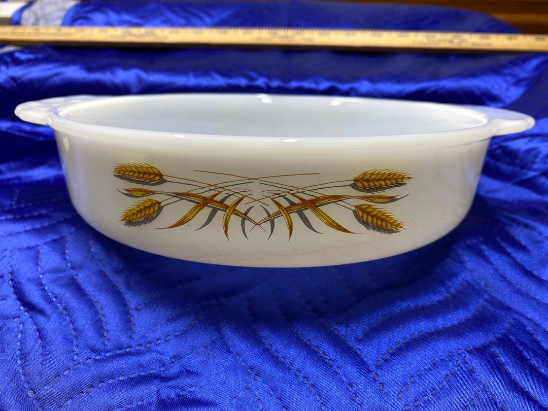 Vintage Fire King Baking Dish Collectable White Wheat Fire King Ovenware Dishes Keepsake 450