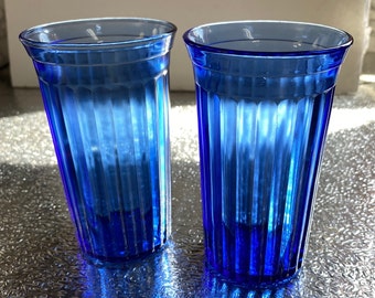 Vintage Aurora Cobalt Blue Glasses by Hazel-Atlas Drinking tumblers set of 2 Depression Glasses Collectable Decor