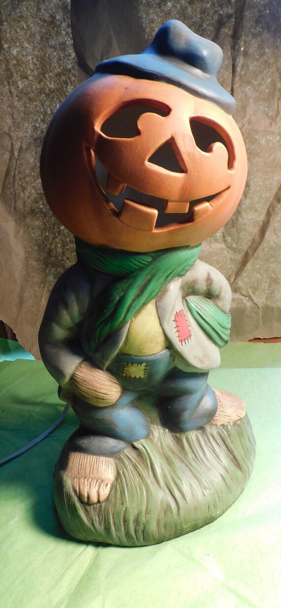 Collectible Scarecrow Jack O Lantern Pottery Corded Light Etsy