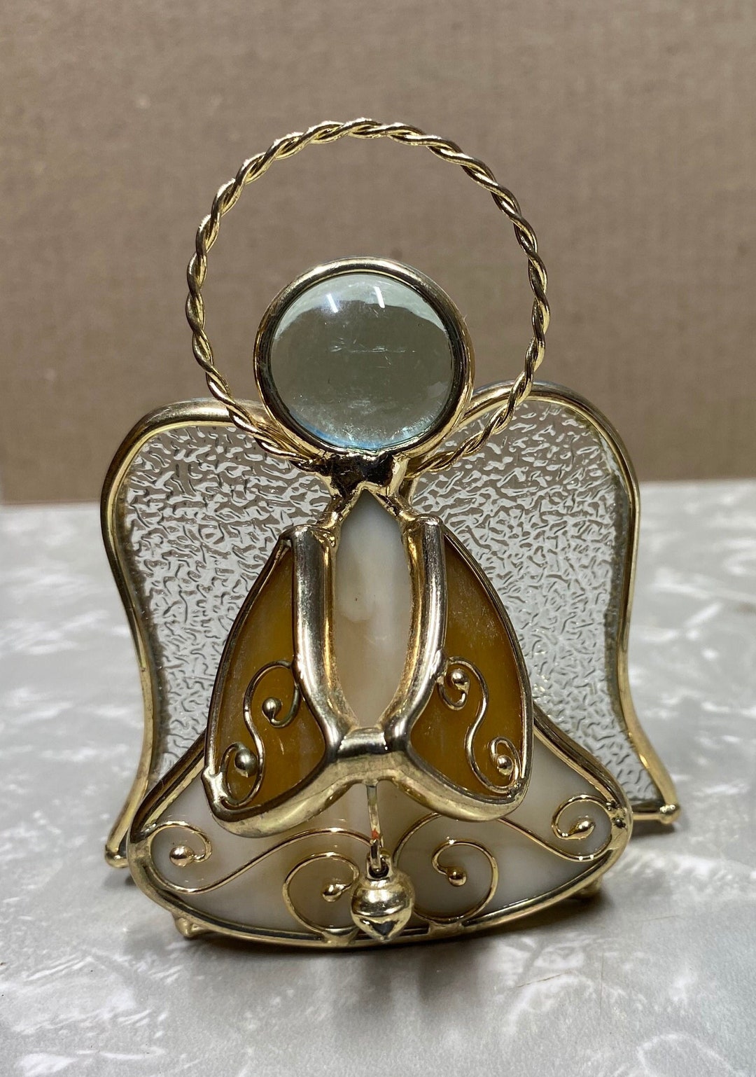 Vintage Stained Glass Gold Angel Tealight Holder Collectable Etsy