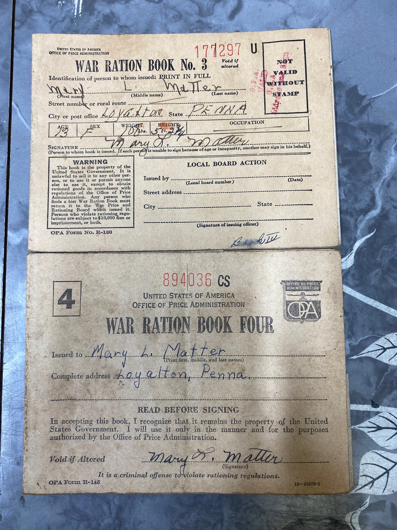 Vintage World War II Ration Book No. 3 & 4 for a 13 Year Old Girl ...