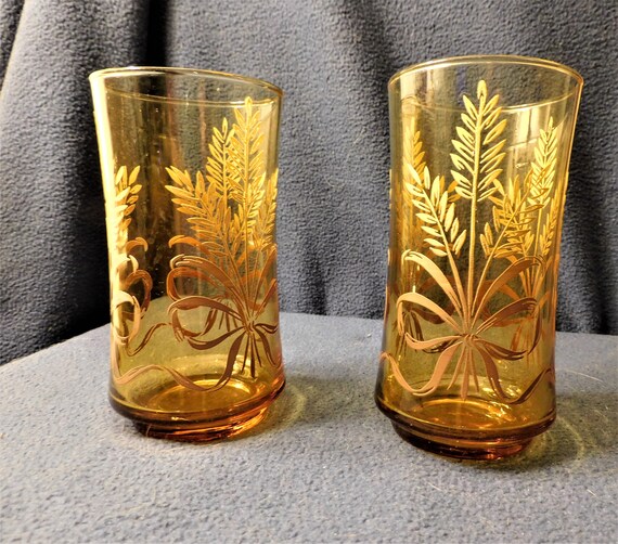Vintage Libbey Glass Set of 2 Tumb Amber Wheat Pattern Etsy