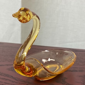 Duncan Miller Glass Swan yellow Trinket Dish