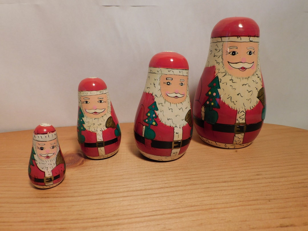 Vintage Russian Santa Nesting Dolls Wooden Nesting Collectable Santa Russian Santa Keepsake Etsy