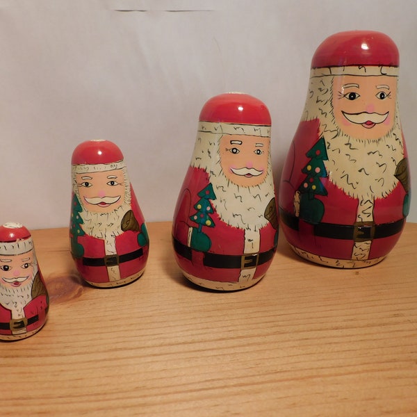 Vintage Russian Santa Nesting Dolls Wooden Nesting collectable Santa Russian Santa Keepsake