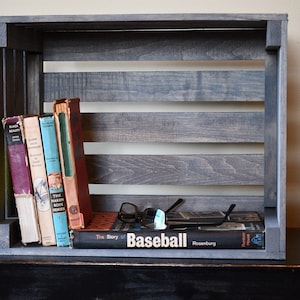 Antique Gray Stained Wooden Storage Crate – Rustic Farmhouse Box