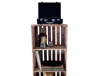 3-Tier Record Player Stand with Storage, Solid Wood Turntable Stand for Vinyl Records – Cherry