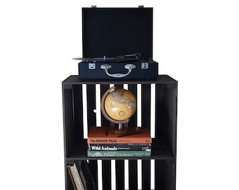 2-Tier Record Player Stand with Storage, Solid Wood Turntable Stand for Vinyl Records – Vintage Dark
