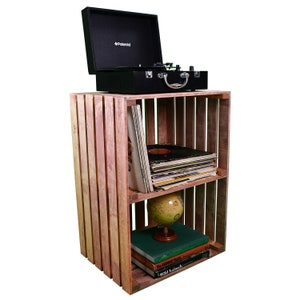 Cherry Stained Wooden Turntable Stand – 2-Tier Vinyl Record Storage