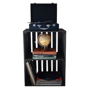 Vintage Stained Turntable Stand – Rustic 2-Tier Record Storage