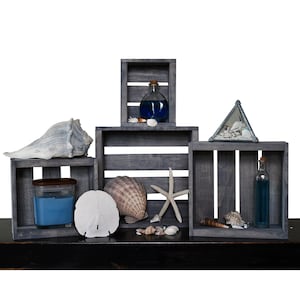 Antique Gray Wooden Crates – Set of 4 Rustic Nesting Storage Boxes for Home & Decor